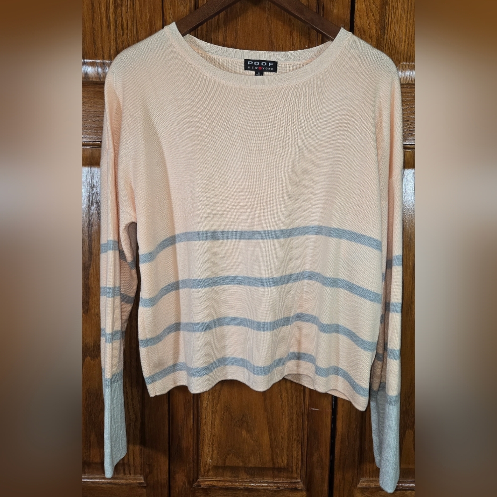 Poof New York Light Orange Gray Striped Cropped Long Sleeve Lightweight Shirt L